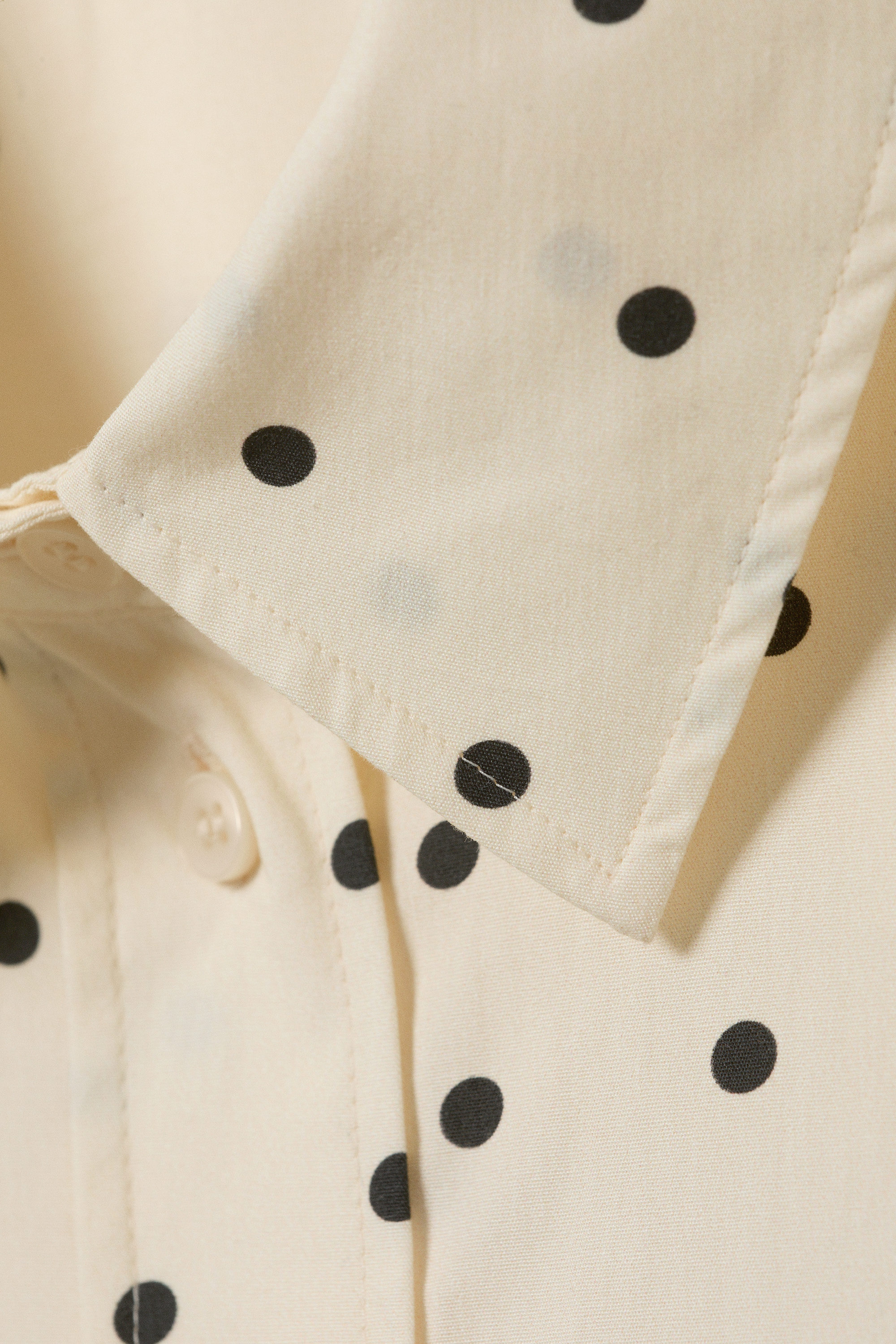 Light Yellow - Dot - Oversized Long-Sleeved Shirt - 2