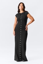 Black - Pierced Short-Sleeved Maxi Dress - 0