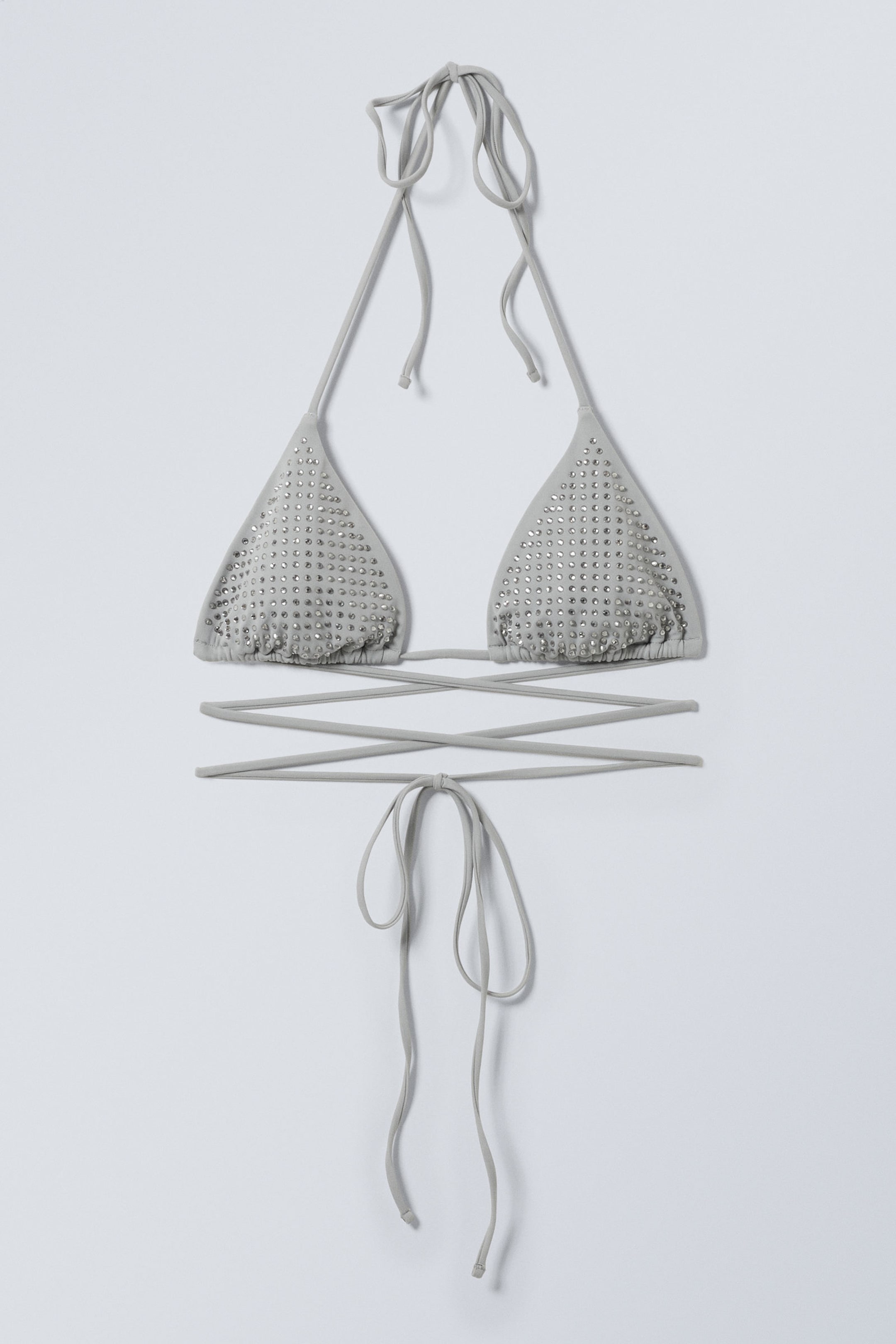 Grey - Rhinestones - Rhinestone Wrap Bikini Top - 3
