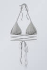Grey - Rhinestones - Rhinestone Wrap Bikini Top - 3