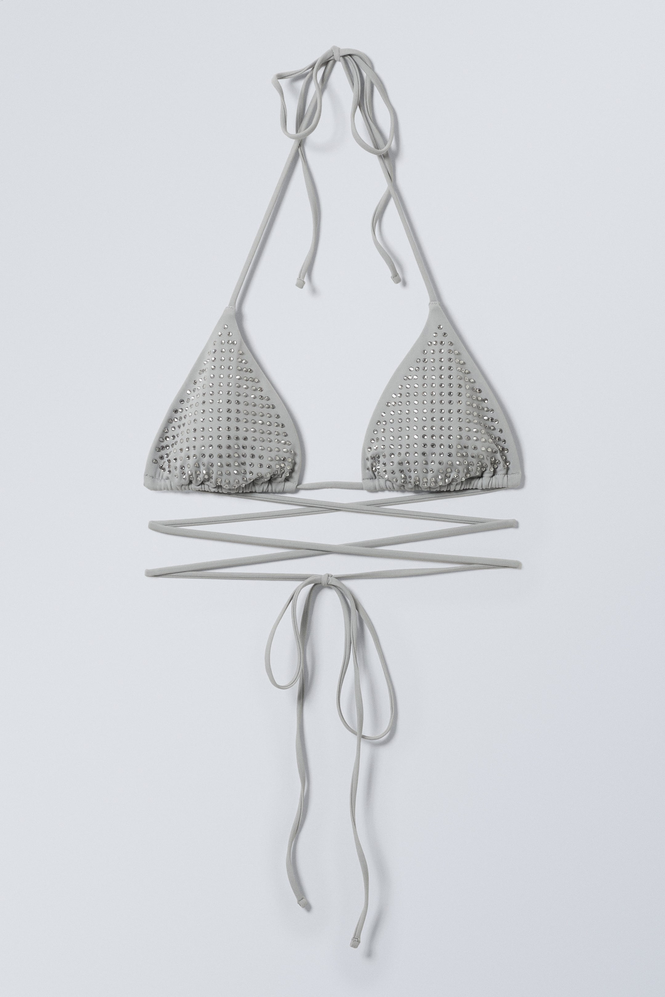 Grey - Rhinestones - Rhinestone Wrap Bikini Top - 1