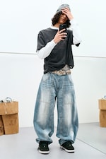 Cloudy Blue - Medium Blue - Dunno Loose Barrel Leg Jeans taille basse unisexe - 3