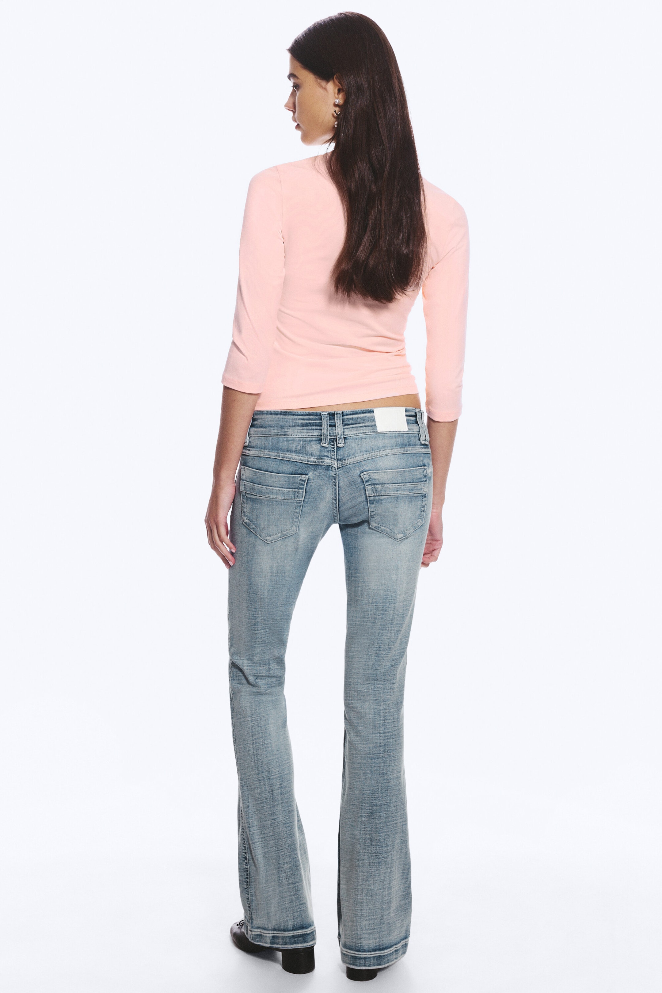 Light Dusty Peach - Round Neck Three-Quarter Sleeve Top - 2