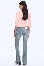 Light Dusty Peach - Round Neck Three-Quarter Sleeve Top - 2