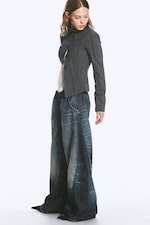 Bleu moyen - Bleu foncé - Jogging en denim ample taille basse - 0