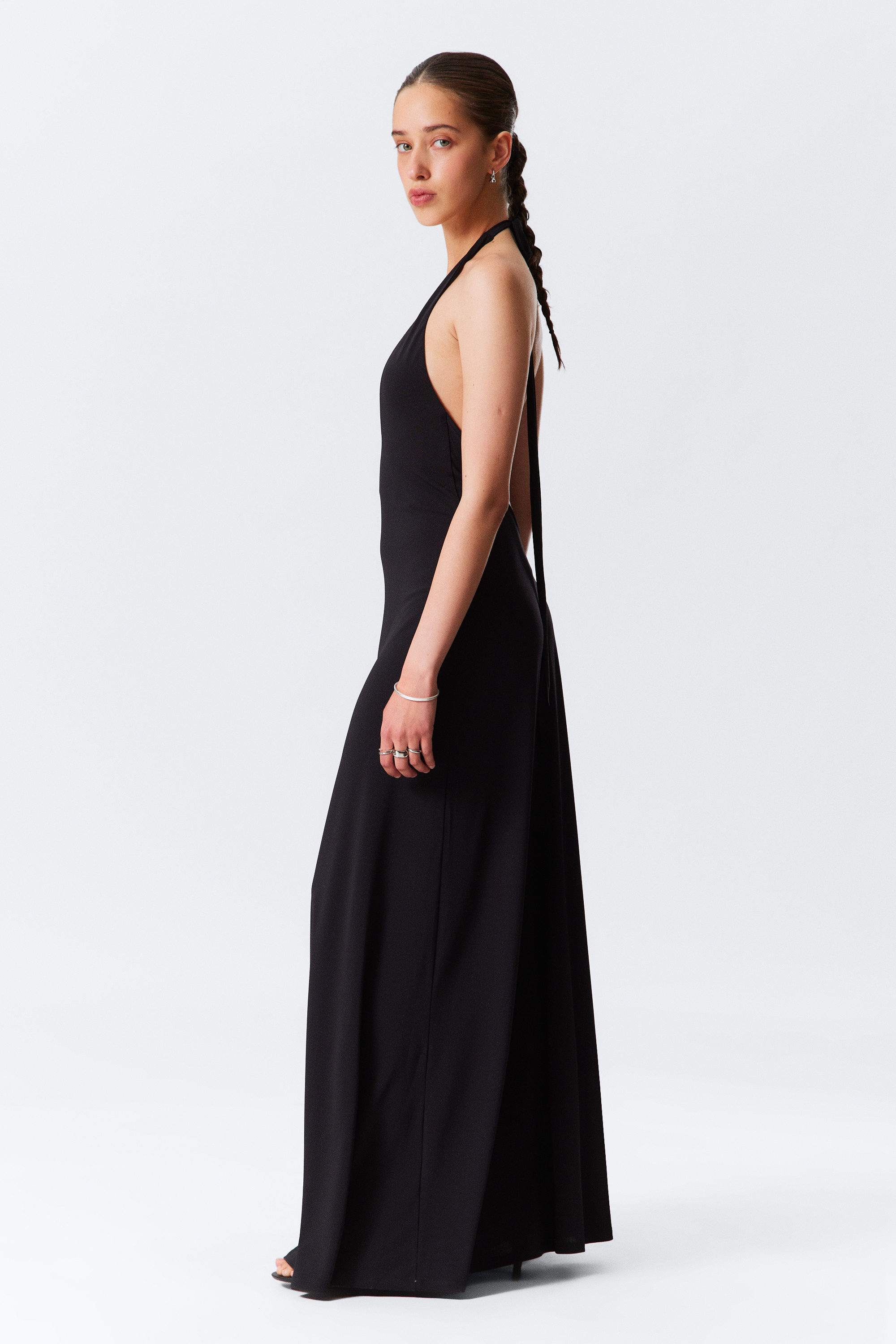 Black - Sleeveless Halterneck Maxi Dress - 2