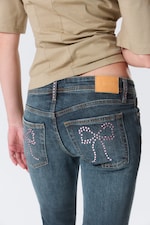 Embellished Blue - Dark Blue - Low Rise Embellished Flared Jeans - 4