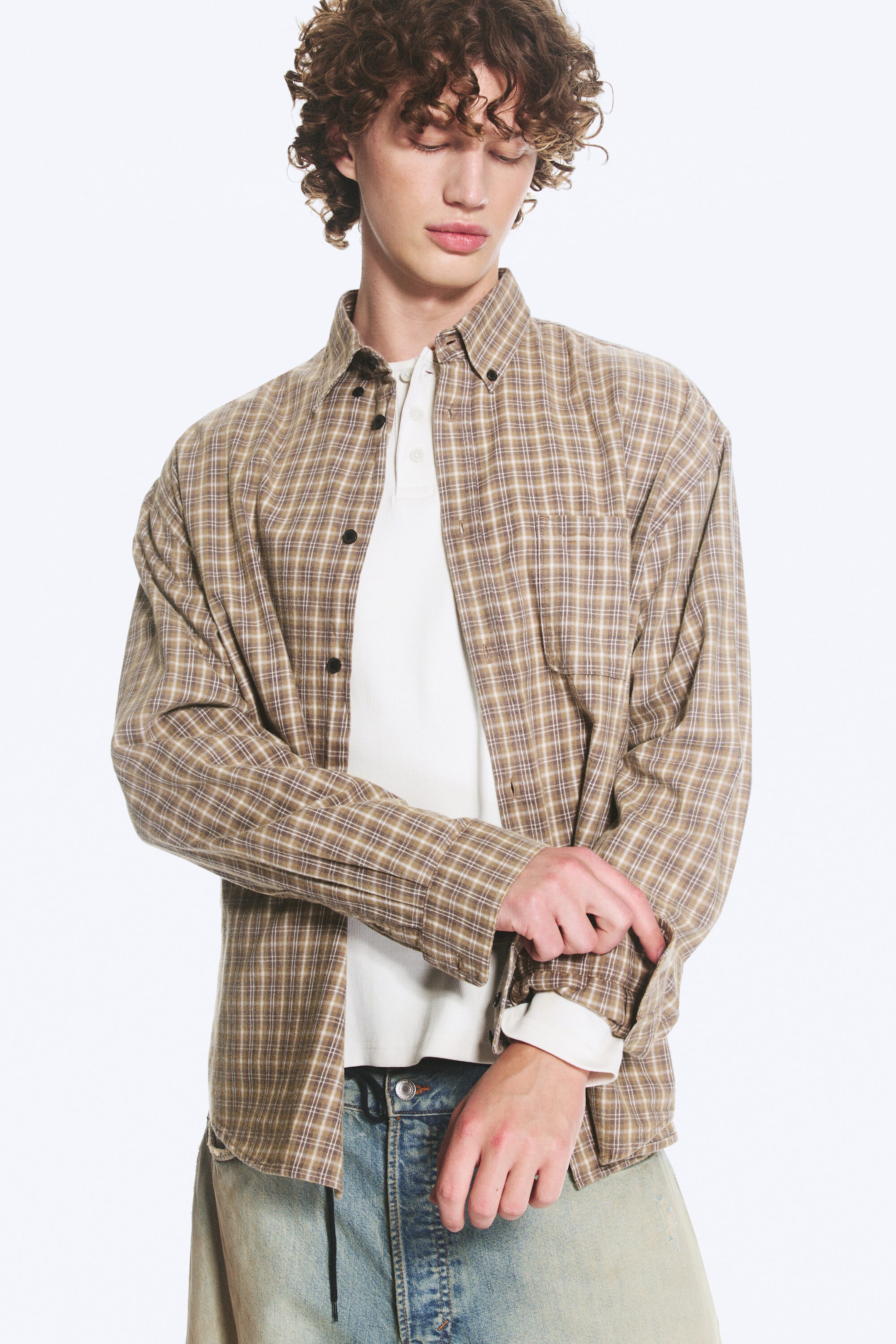 Checked Washed Mole - Long-sleeved flannel buttoned shirt - 3