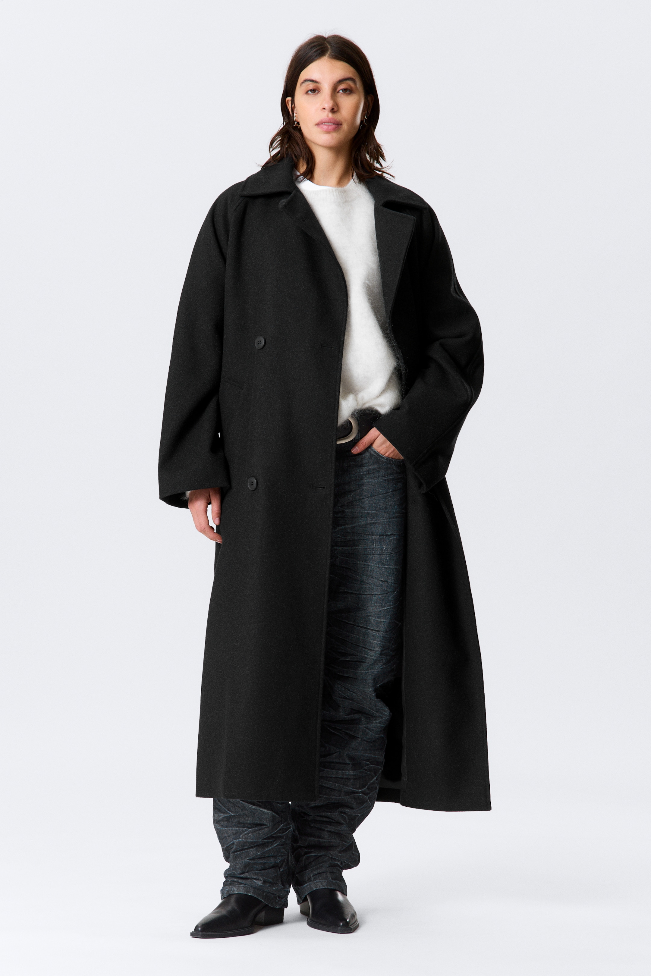Agrandir l'image: Manteau oversize croisé en laine mélangée Kia - Noir chiné - FEMME | H&M FR 3