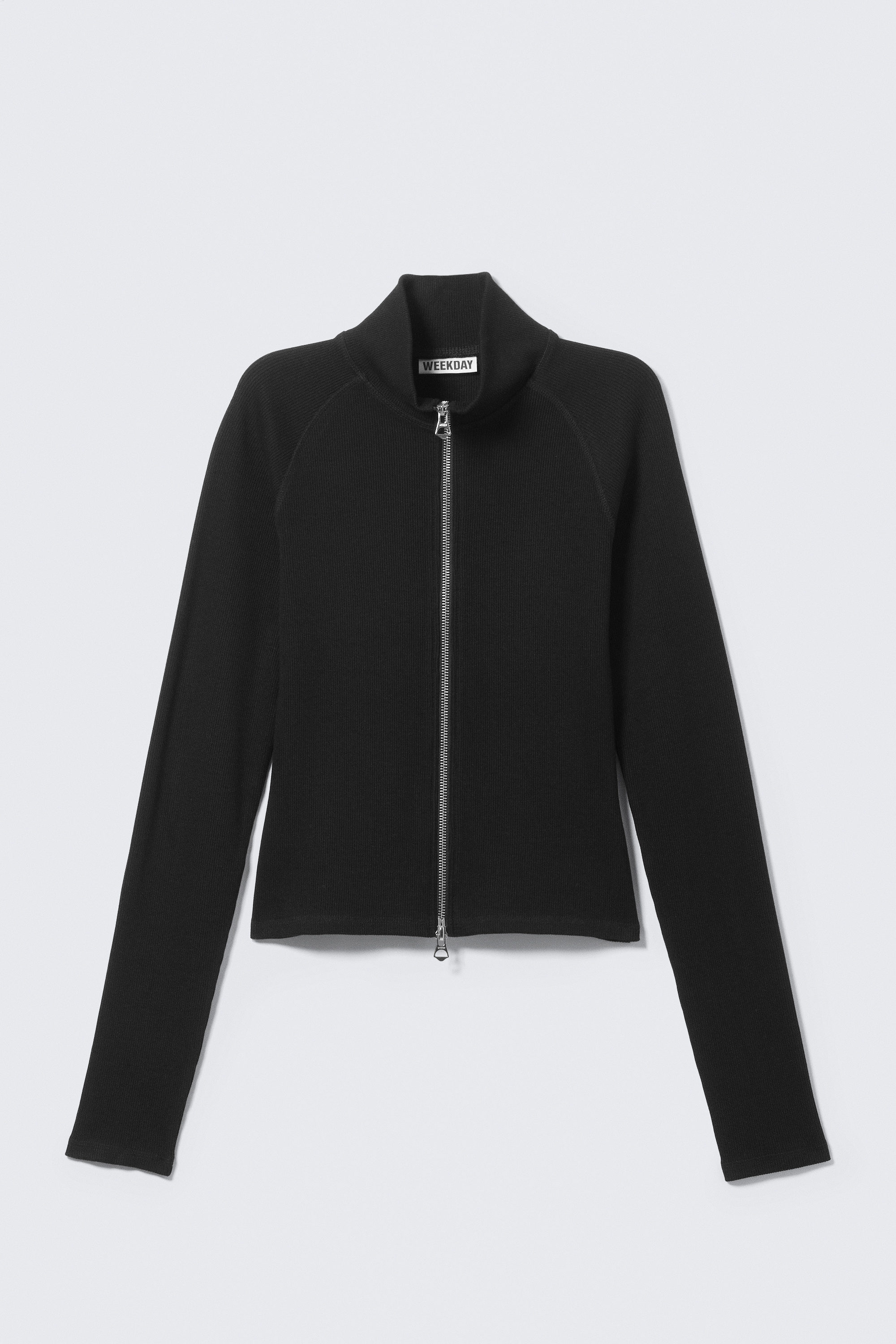 fitted long-sleeved mock-neck zip top - Black | Weekday WW