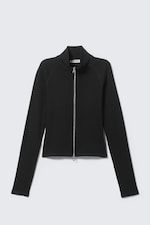 Black - Fitted Long-Sleeved Mock-Neck Zip Top - 4