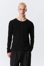 Black - Long-Sleeved Henley T-shirt - 0