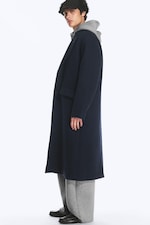 Dark Blue Melange - Oversized Single-Breasted Wool Blend Coat - 3
