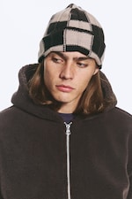 Donkerbruin geruit - Beanie met omgeslagen rand - 0