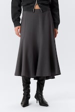 Striped Dark Grey - Midi Slim Volume Skirt - 1