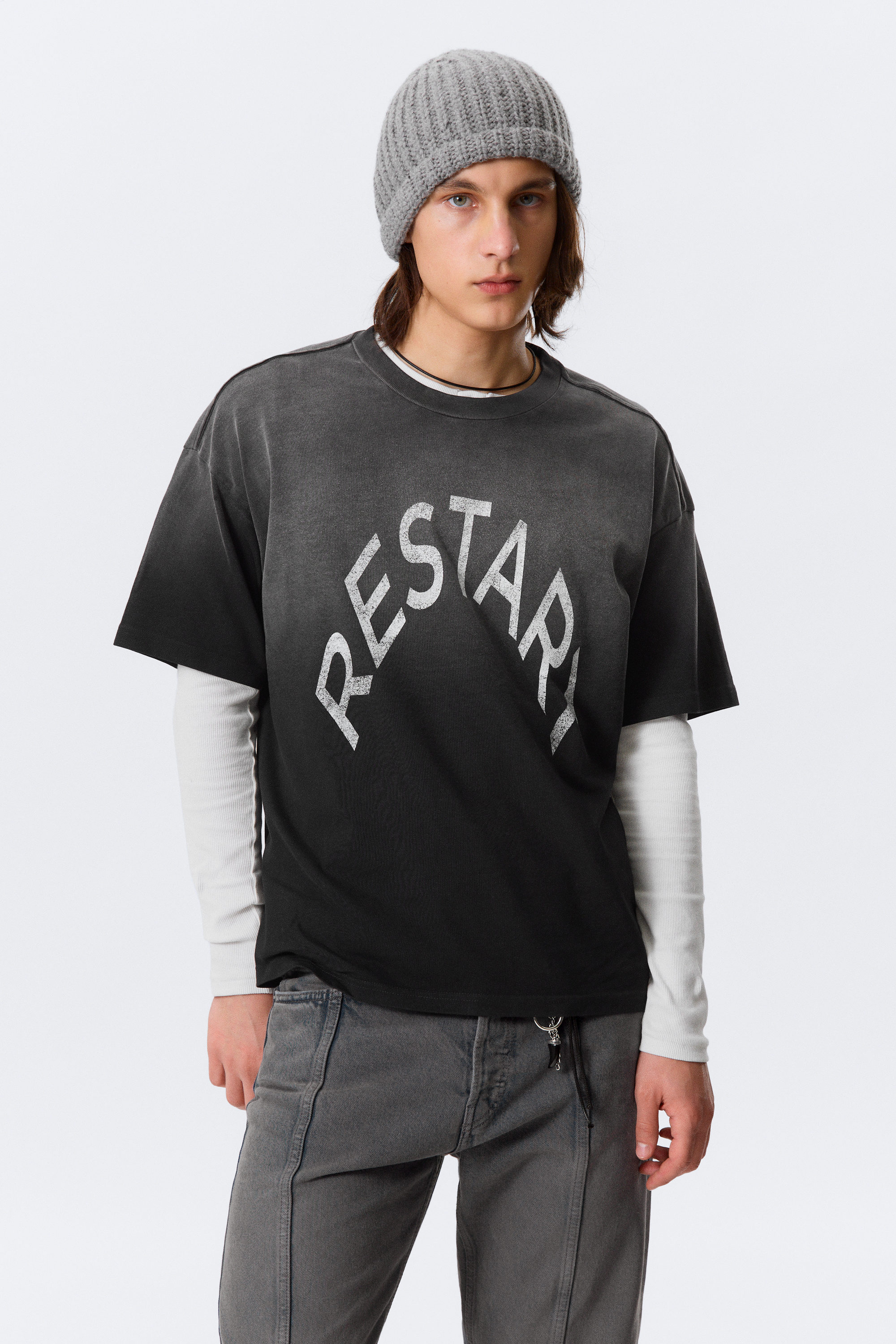 Black - Restart - Great Boxy Printed Graphic Tee - 1