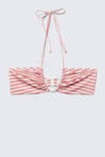 Rote Multi-Streifen - Bedrucktes, gerafftes Neckholder-Bandeau-Bikini-Top - 4