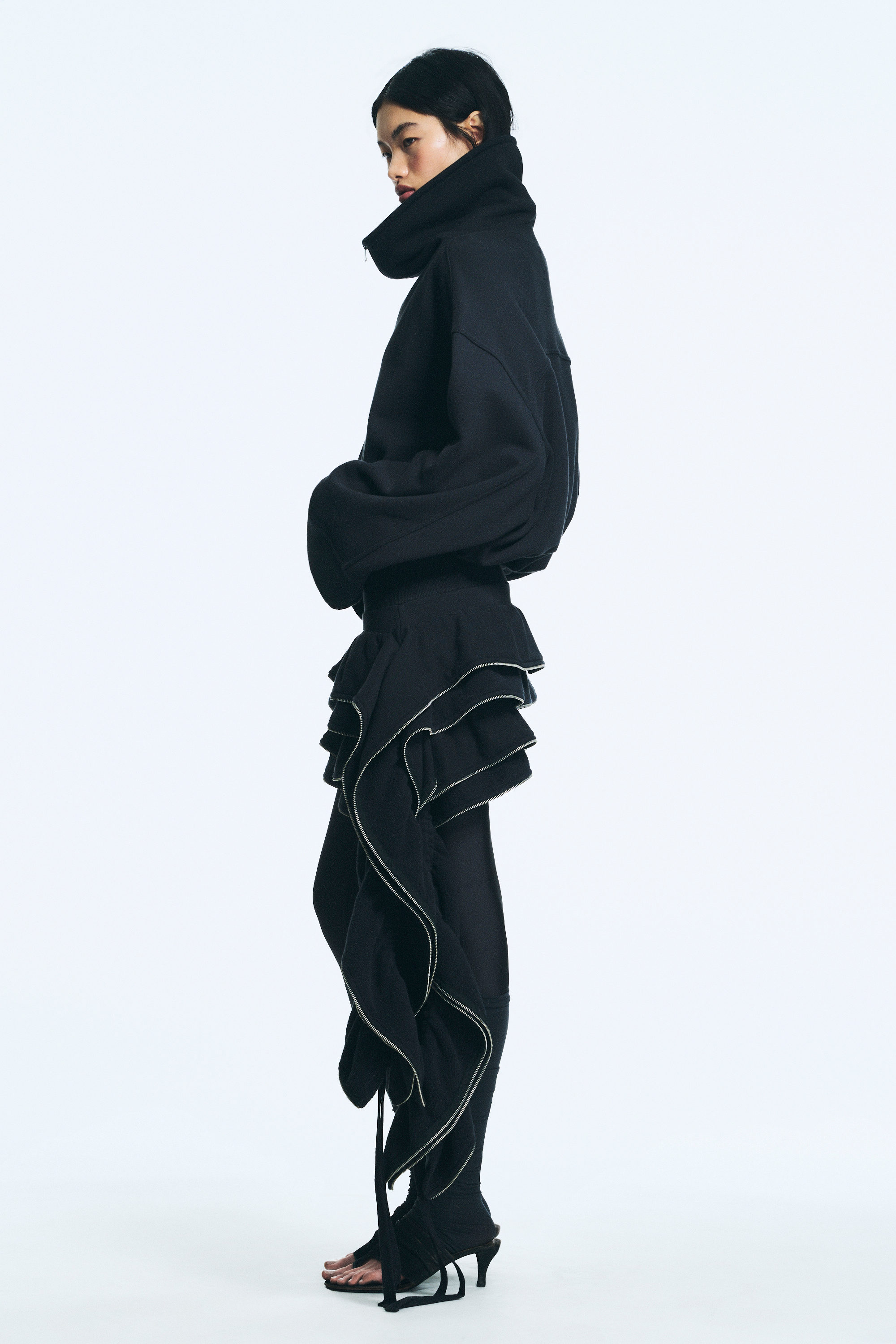 Dunkelgrau - Fester Zip-Minirock mit Rüschen - 2