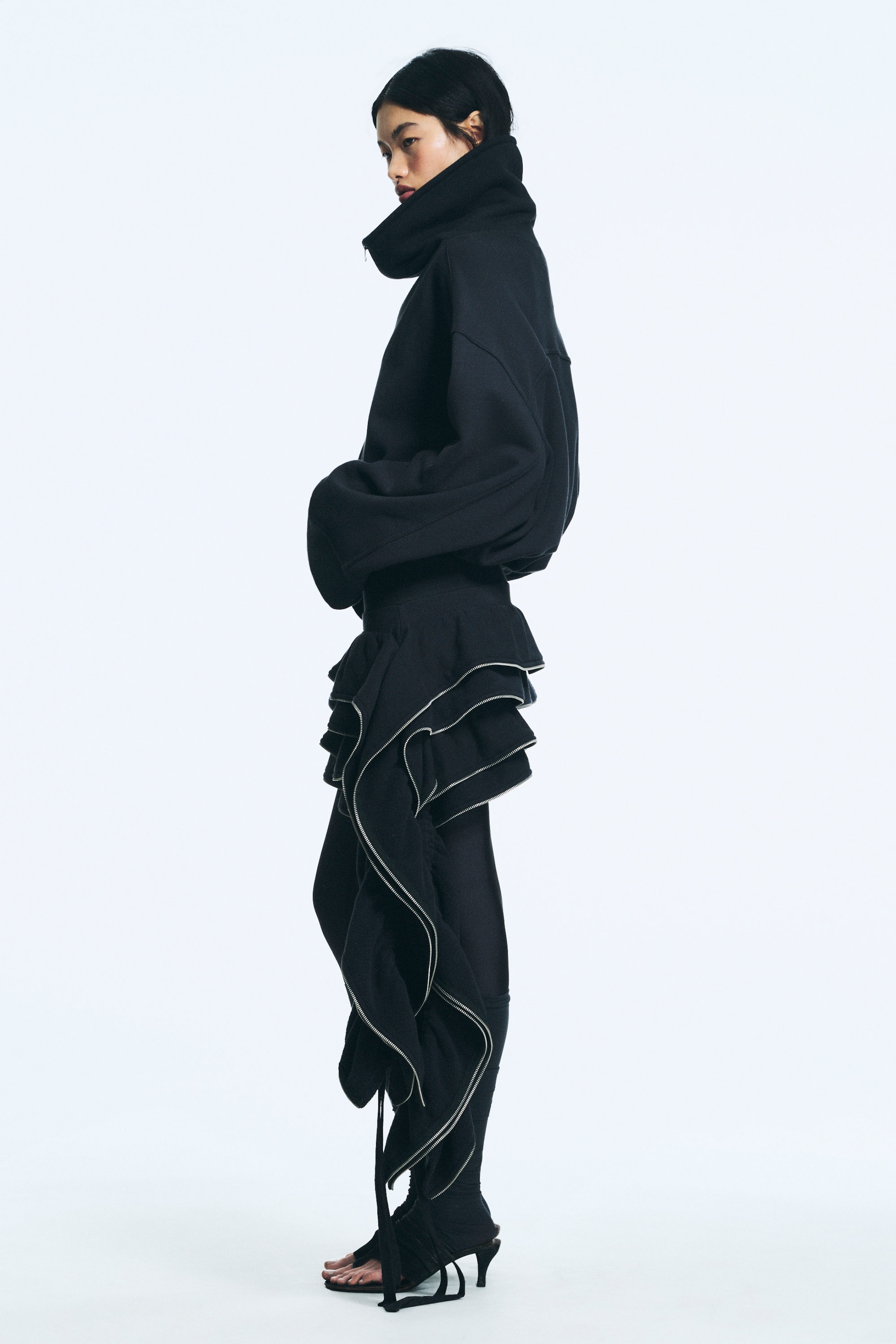 Dunkelgrau - Fester Zip-Minirock mit Rüschen - 2