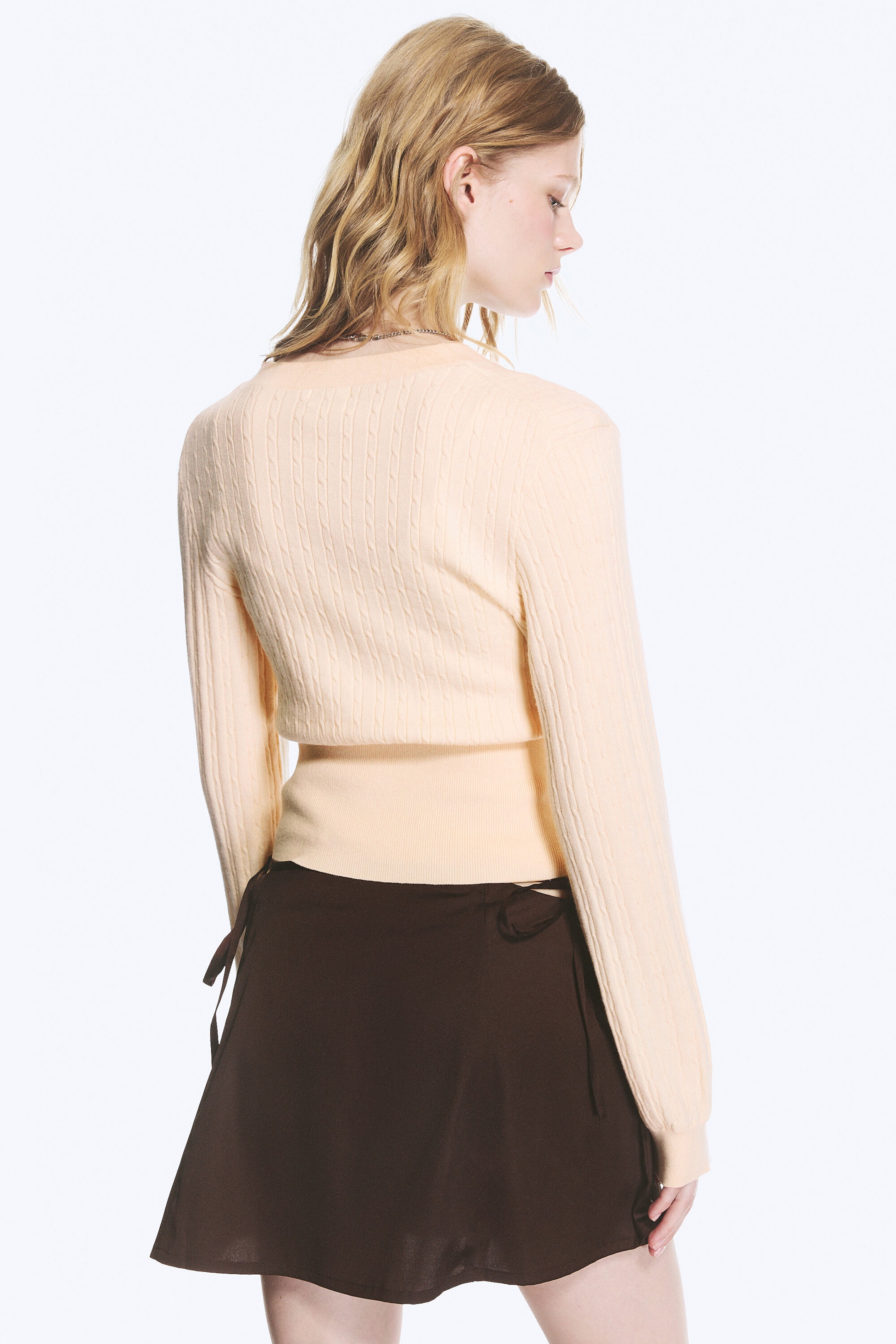 Beige - Cardigan En Maille À Col V - 3