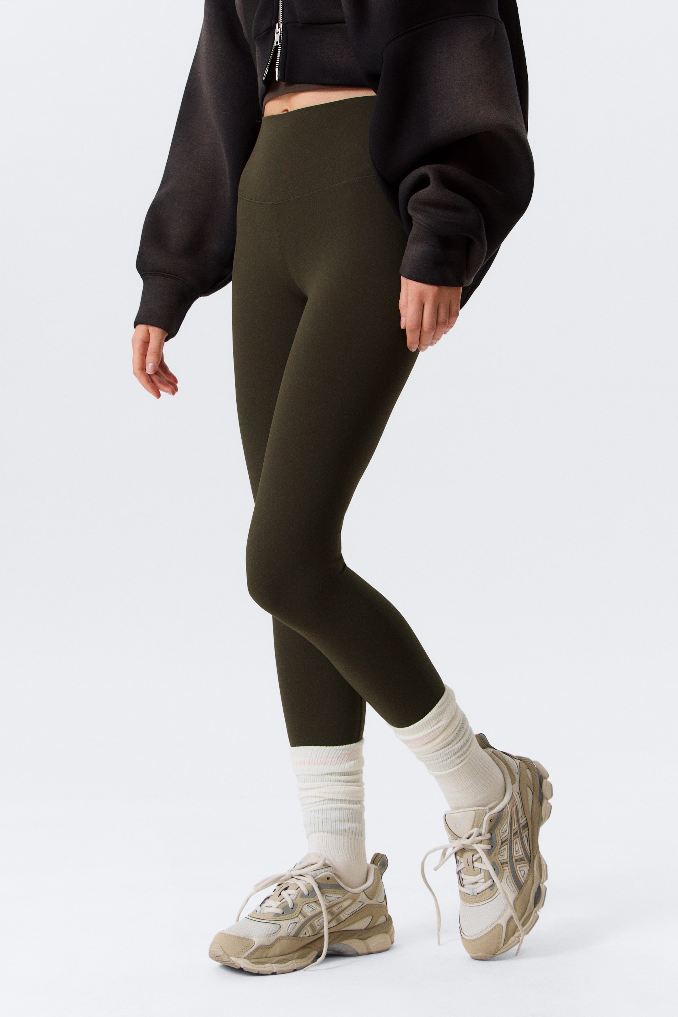 Dark Brown - High Waisted Sports Tights - 2