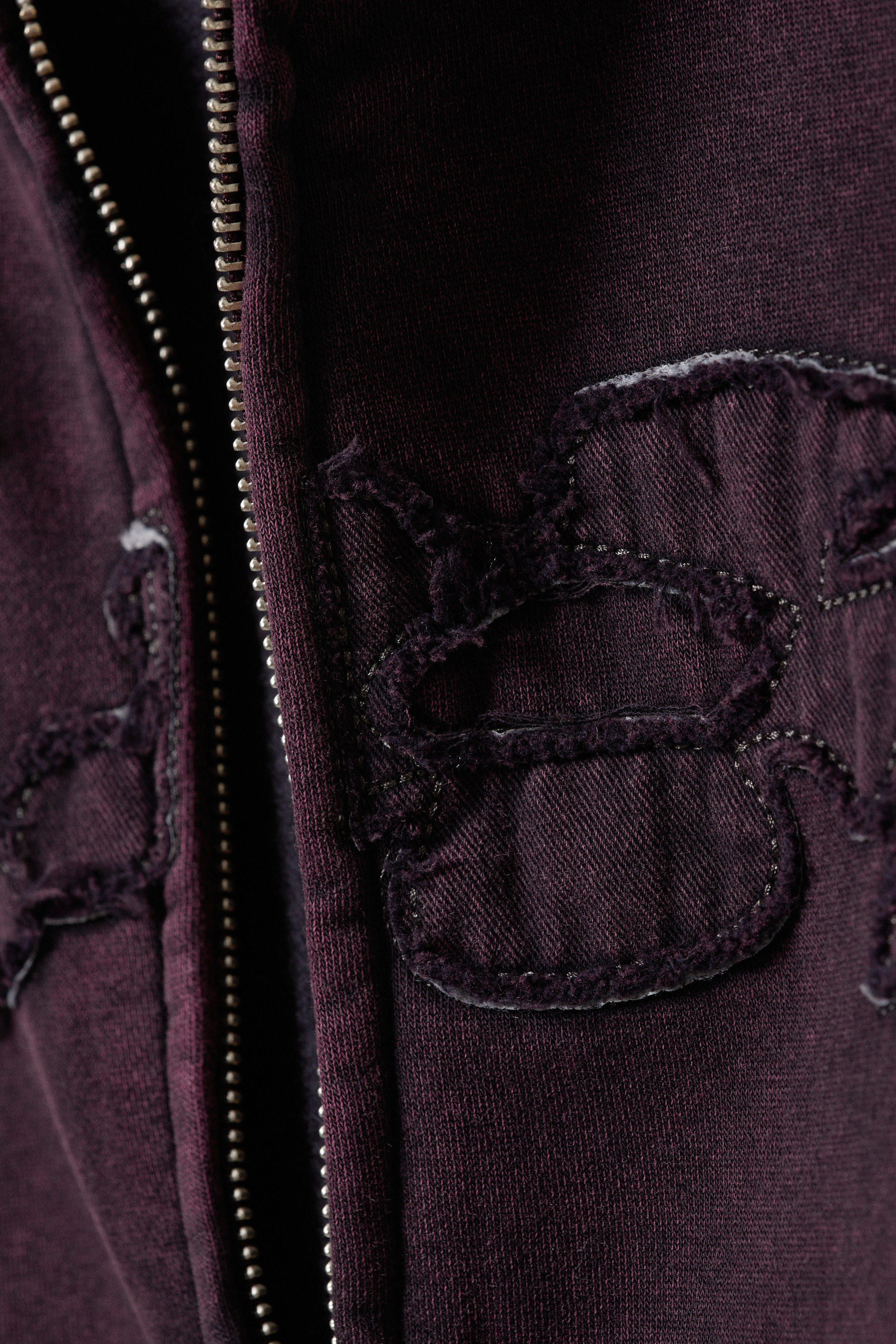 Burgundy - Square Graphic Zip Hoodie - 5