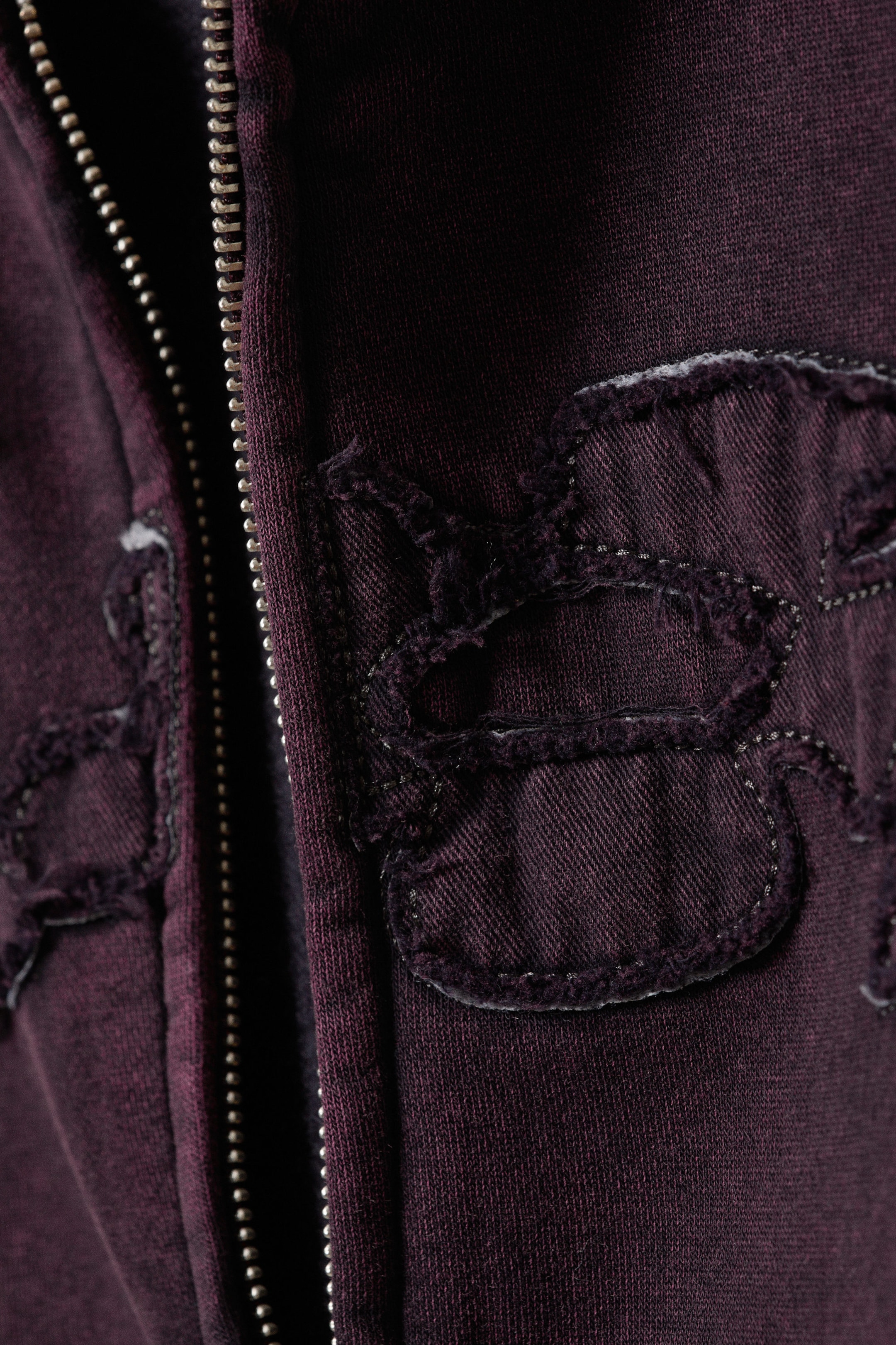 Burgundy - Square Graphic Zip Hoodie - 5