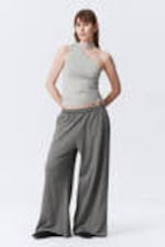 Washed Dark Grey - Low Rise Wide Leg Baggy Sweatpants - 0
