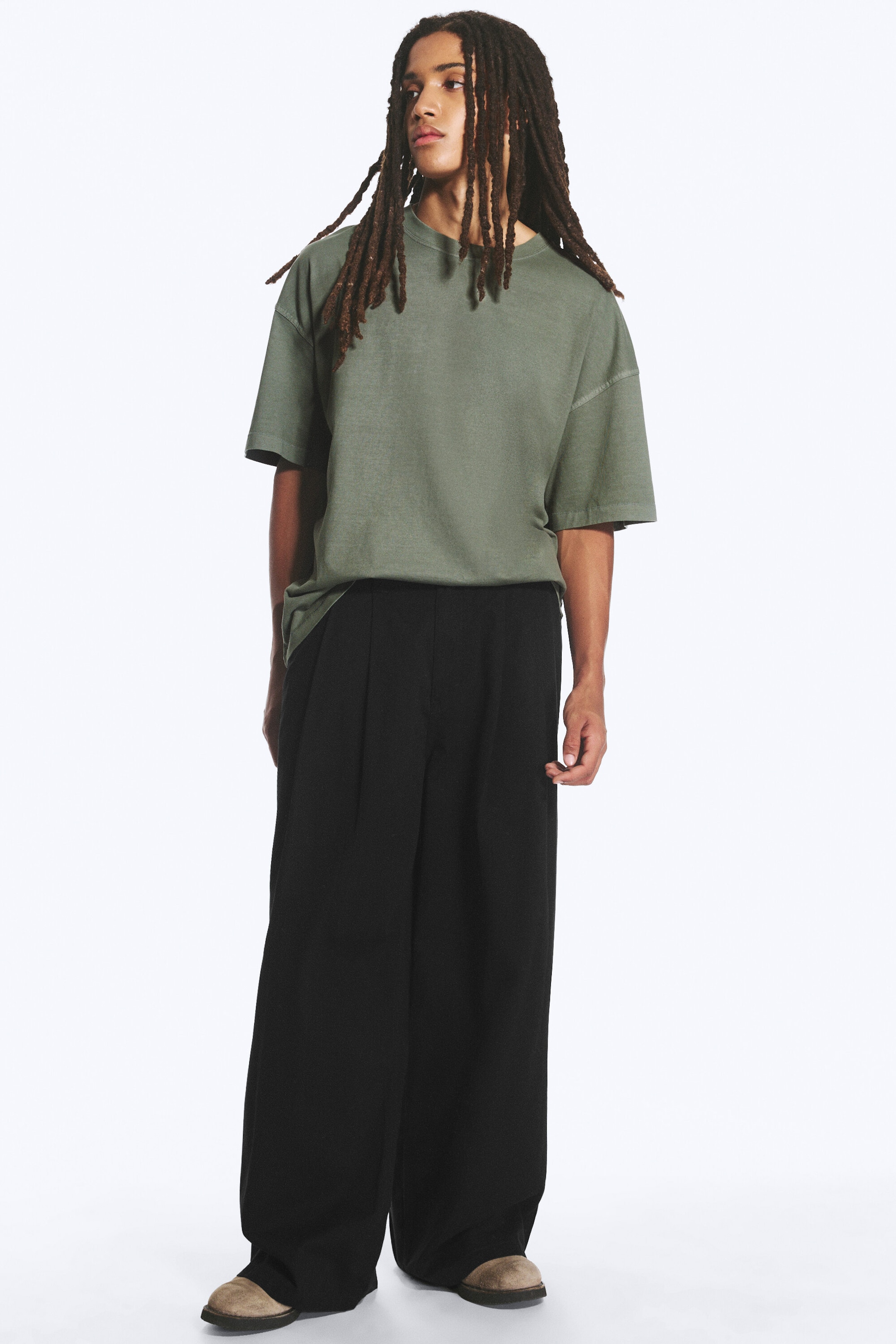 Black - Otis Baggy Pleated Twill Chinos - 1