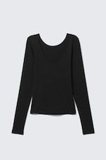 Schwarz - Longsleeve-Top mit tiefem Rückenausschnitt - 4