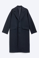 Dark Blue Melange - Oversized Single-Breasted Wool Blend Coat - 5