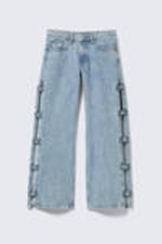 Mid Blue - Medium Blue - Imoo Low Rise Wide Leg Bow Jeans - 5