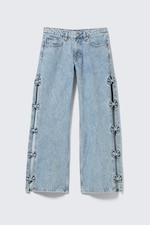 Mid Blue - Medium Blue - Imoo Low Rise Wide Leg Bow Jeans - 0