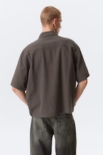 Checked Brown - Relaxed Fit Short-Sleeved Cotton Shirt - 3