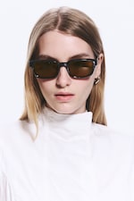 Black - Brown Lenses - Bold Rectangular Frame Unisex Sunglasses - 0