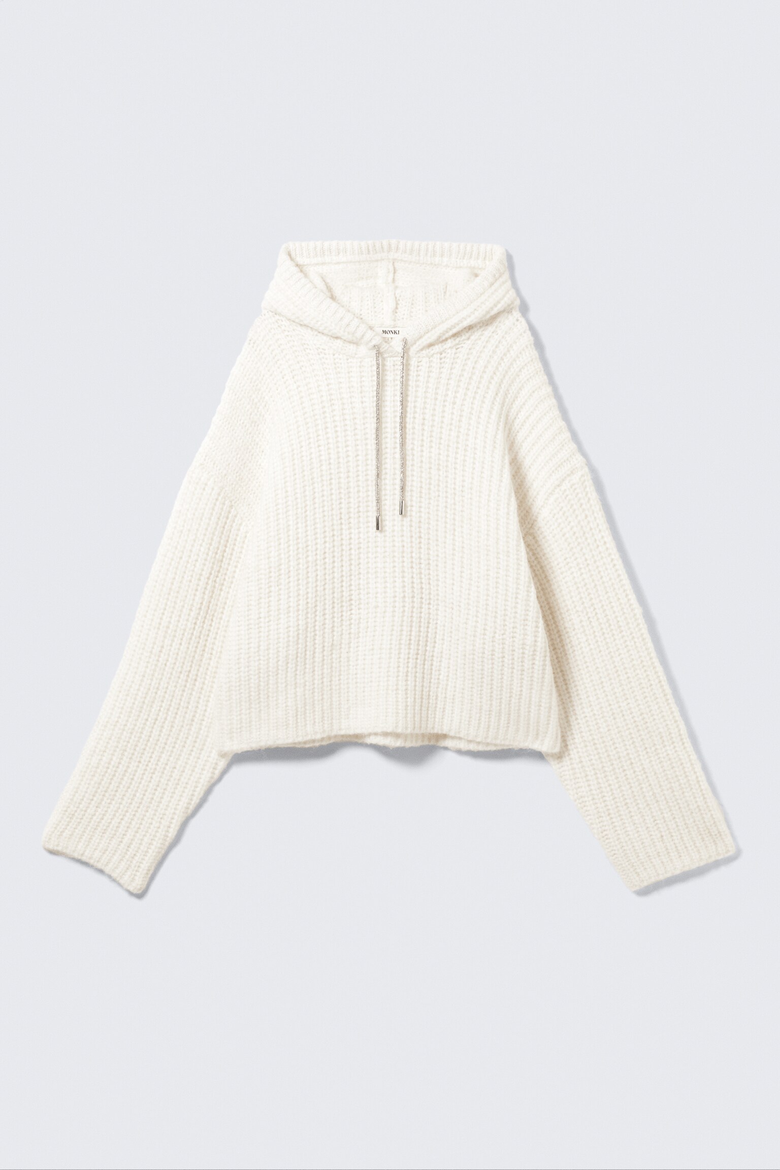Knitted Drawstring Hoodie - White - 2
