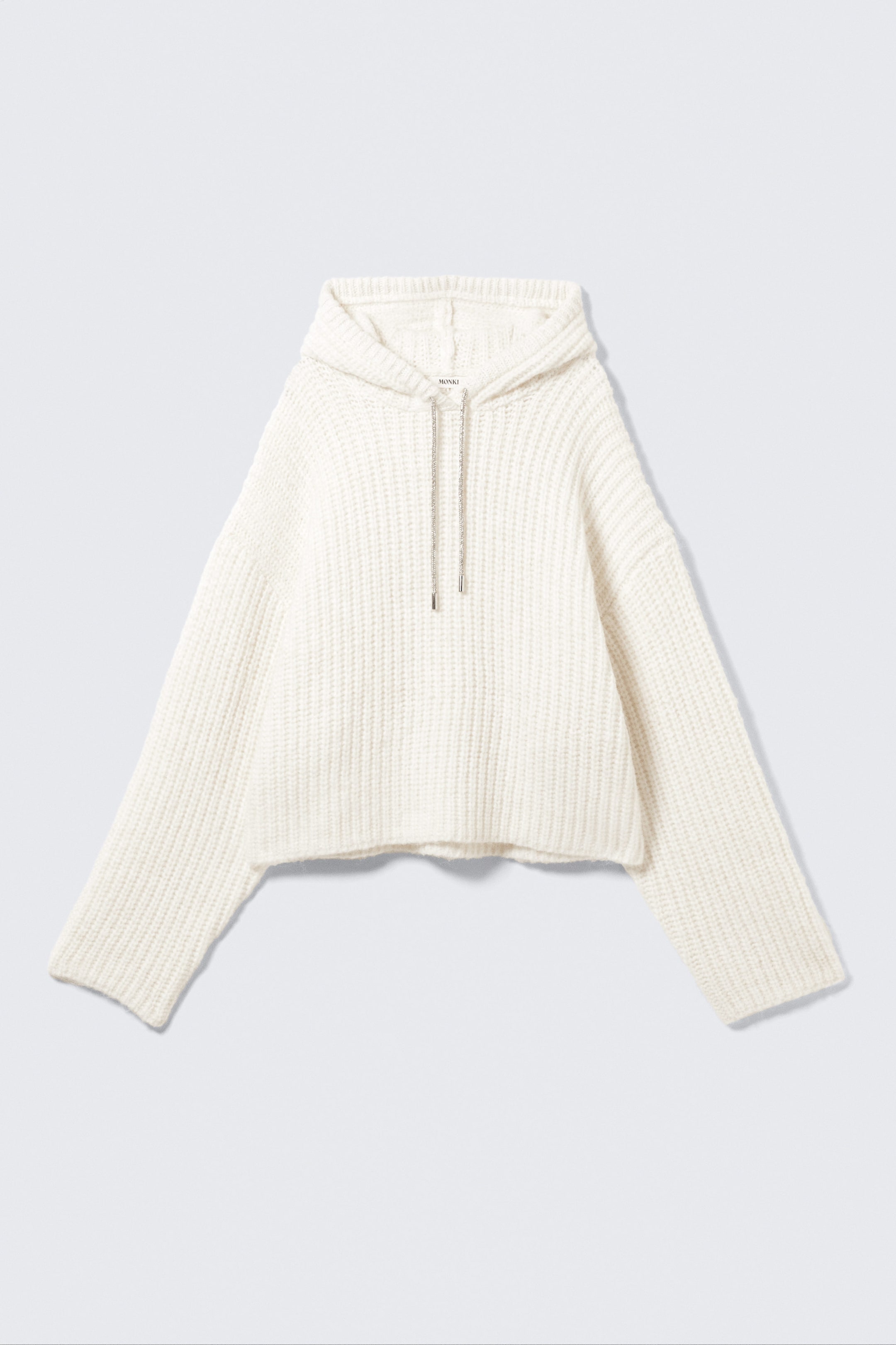 White - Knitted Drawstring Hoodie - 4