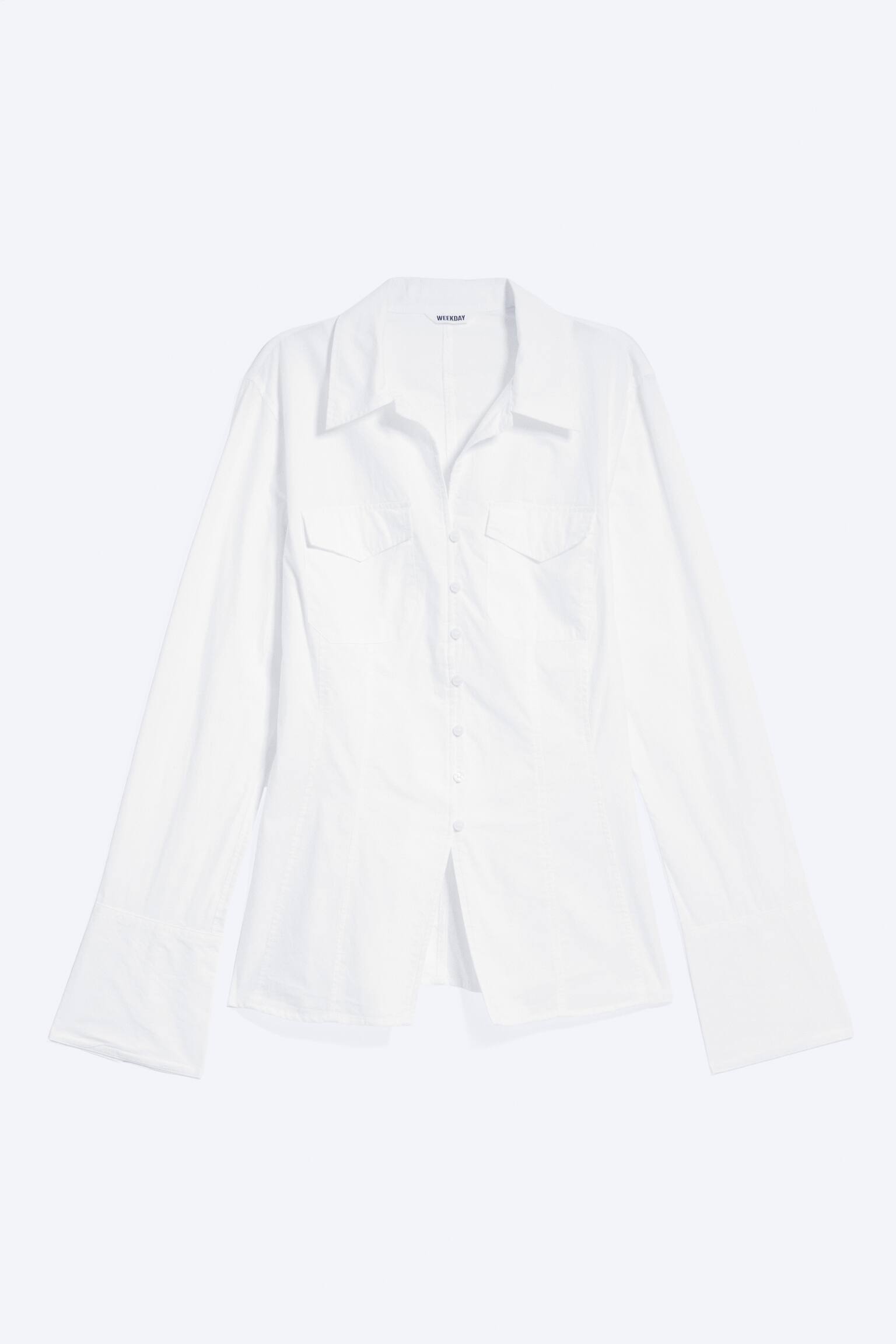 Chemise trapèze boutonnée à poignets évasés - Blanc