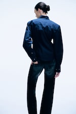Dark Navy Blue - Waisted Cotton Shirt - 3