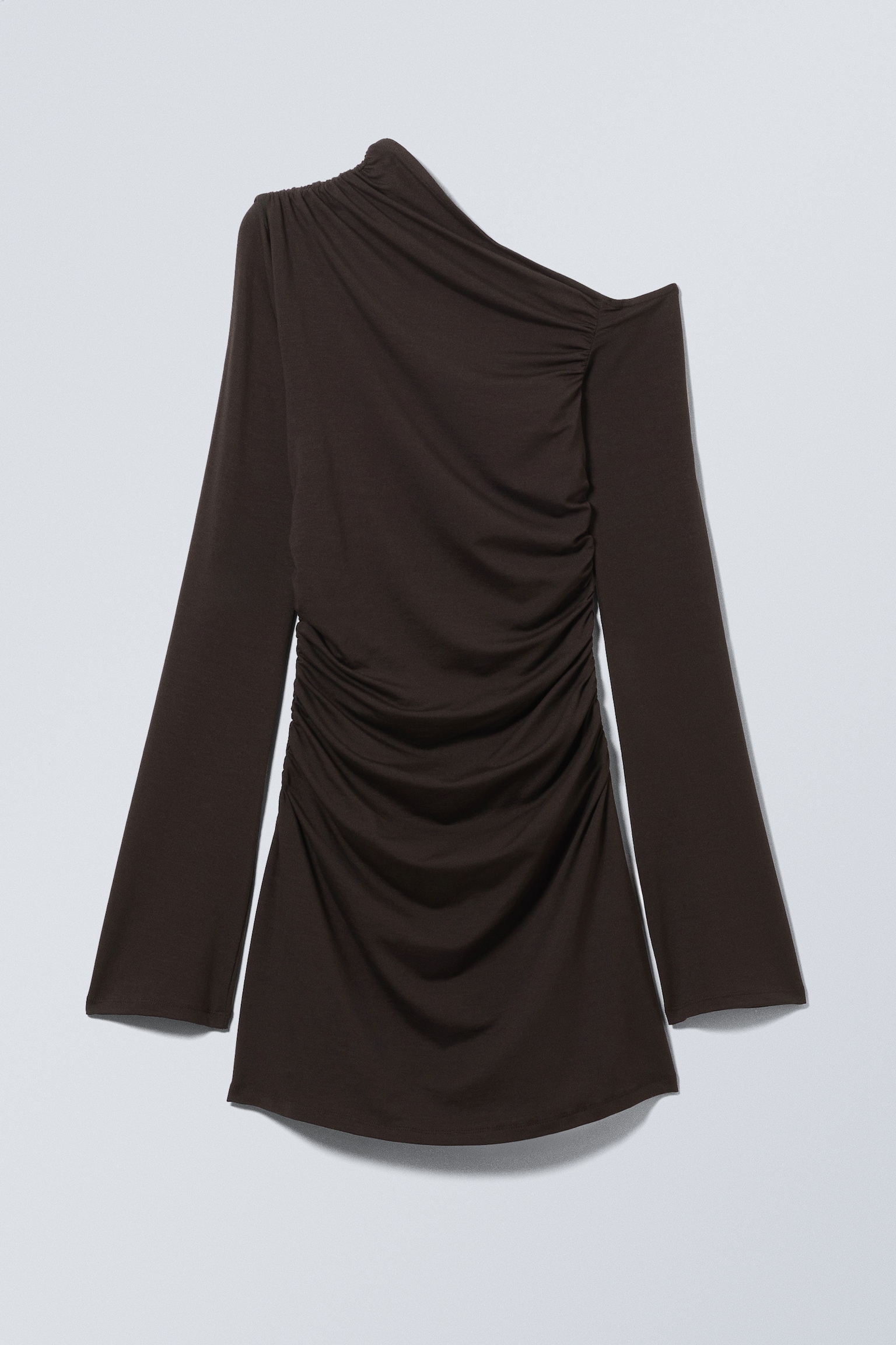 Mini vestido de manga larga fruncido - Marrón oscuro/Marrón oscuro/Negro