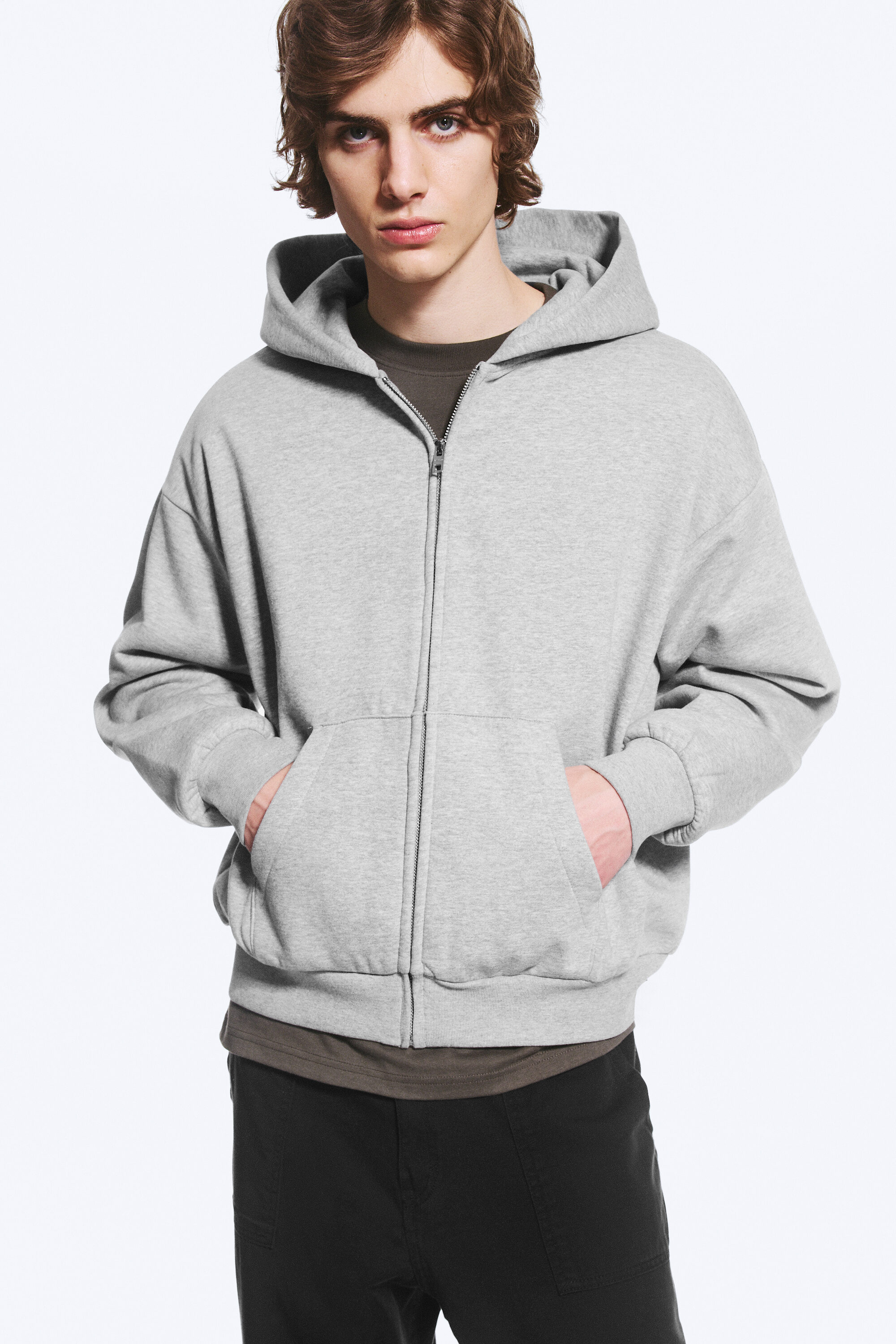 loose fit zip hoodie - Grey Melange | Weekday WW