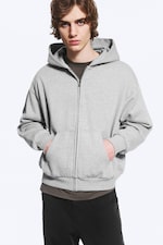 Gris chiné - Sweat à capuche zippé ample - 0