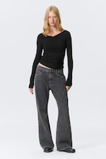 Black - Slim Long-Sleeved Wrap Top - 1