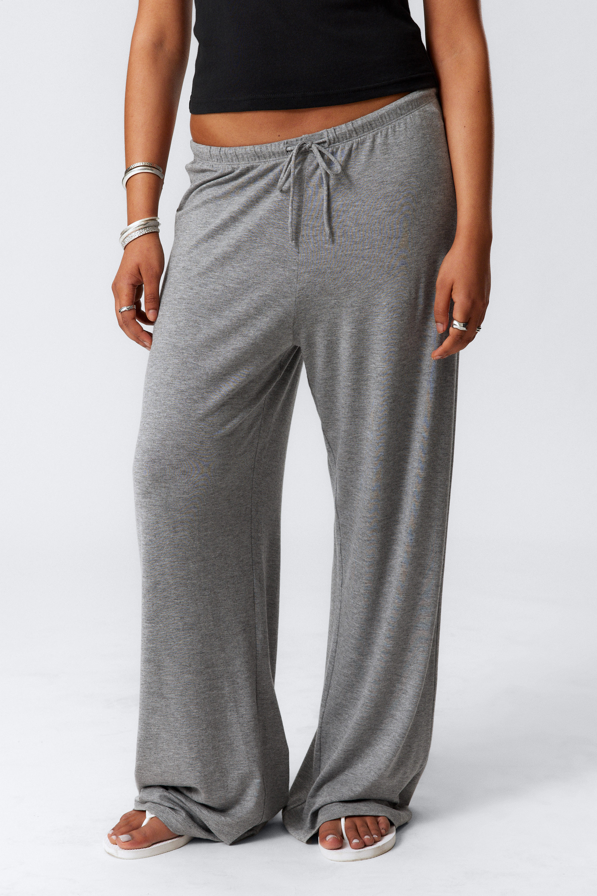 Grey Melange - Wide-Leg Pull-On Lyocell Trousers - 2