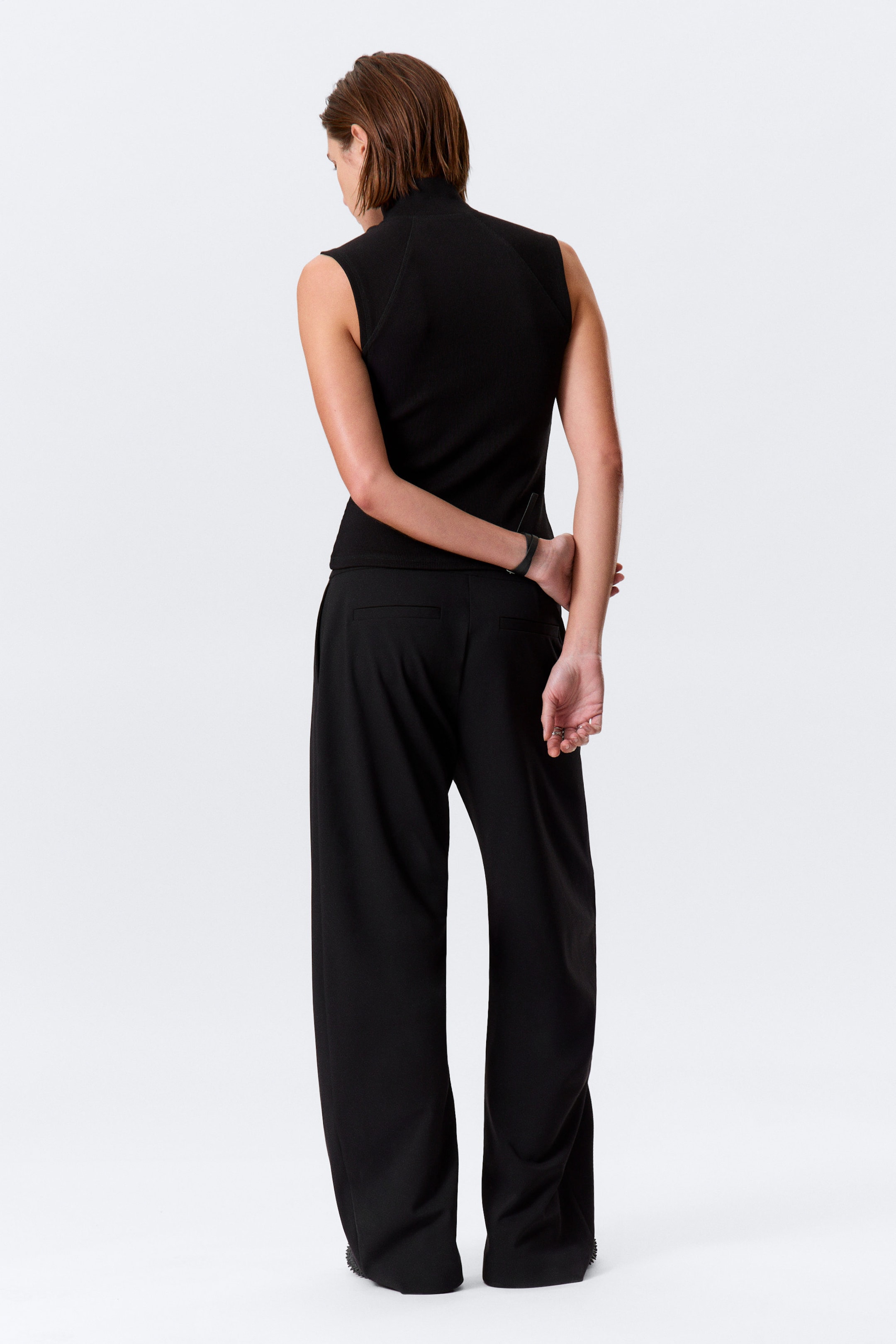 Schwarz - Geripptes Zip-Top mit Stehkragen - 3