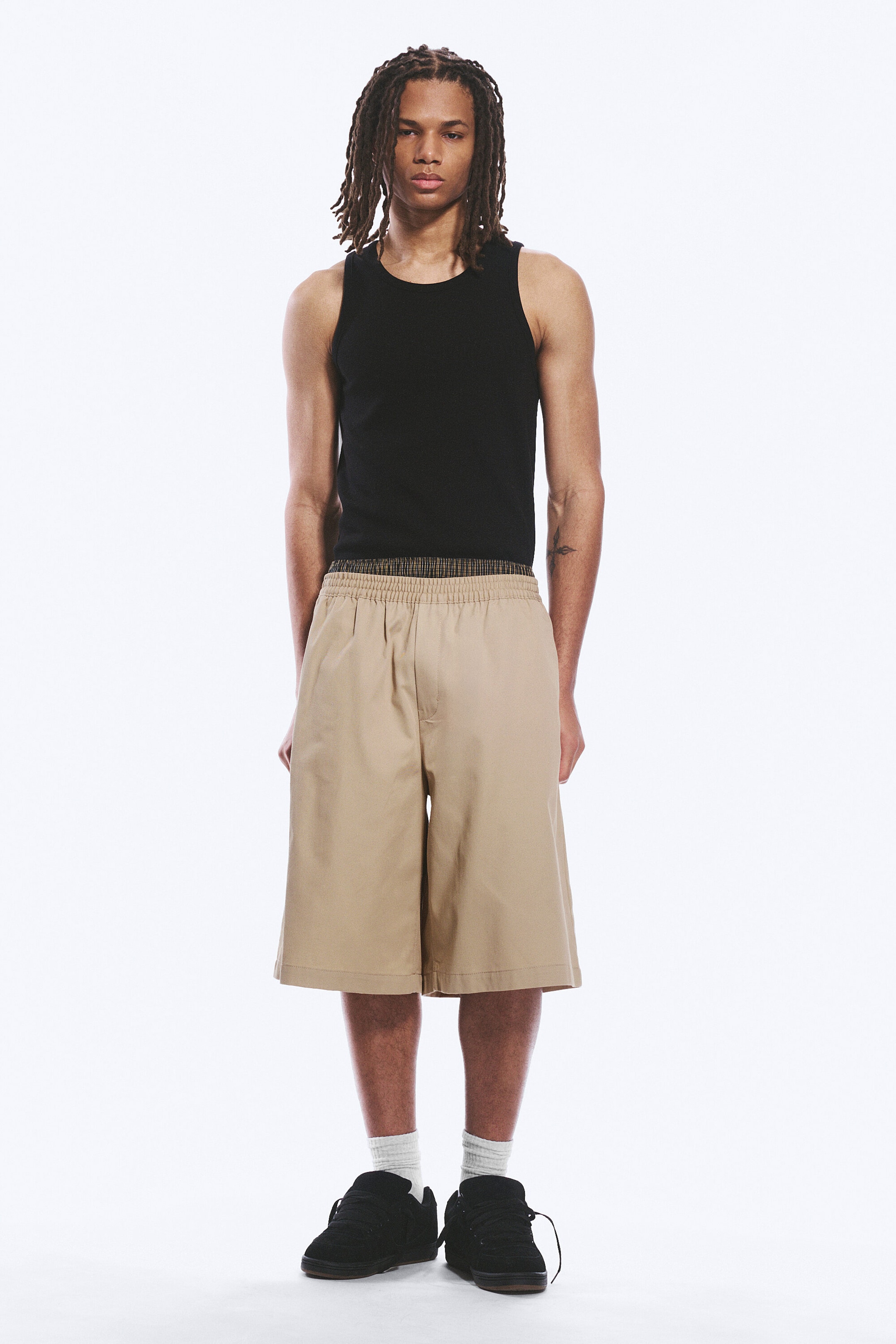 Beige - Loose Fit Chino Shorts - 1