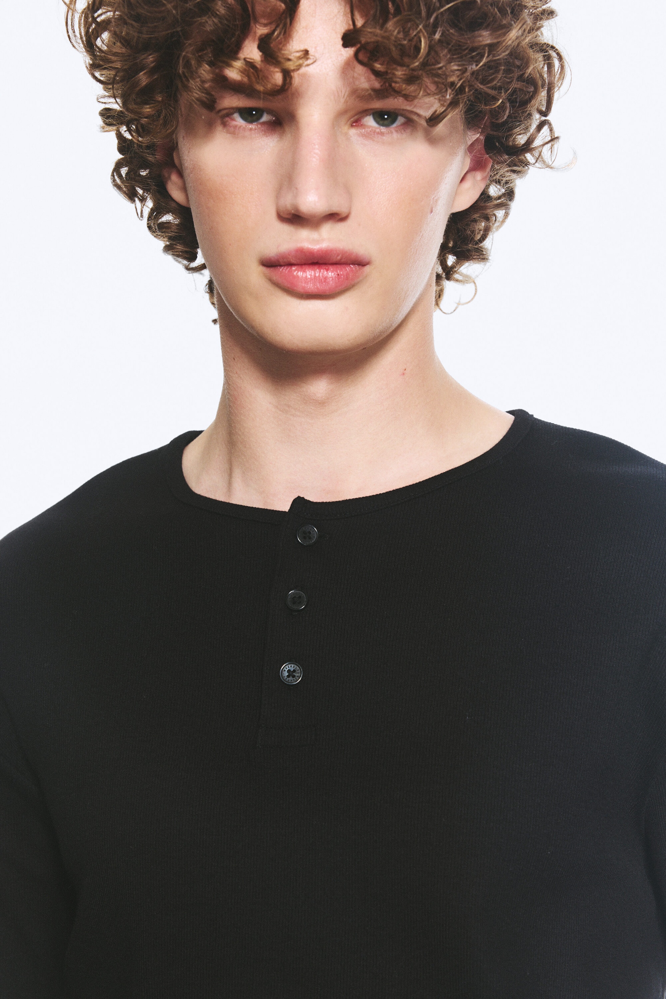 Black - Long-sleeved cotton henley - 2