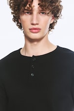 Black - Long-sleeved cotton henley - 2