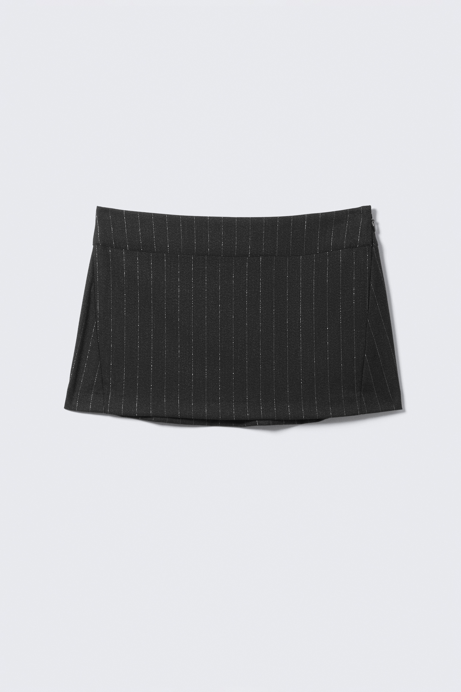 Low Rise Brushed Twill Mini Skirt - Dark Grey - Metallic Stripe/Brown Checked - 2