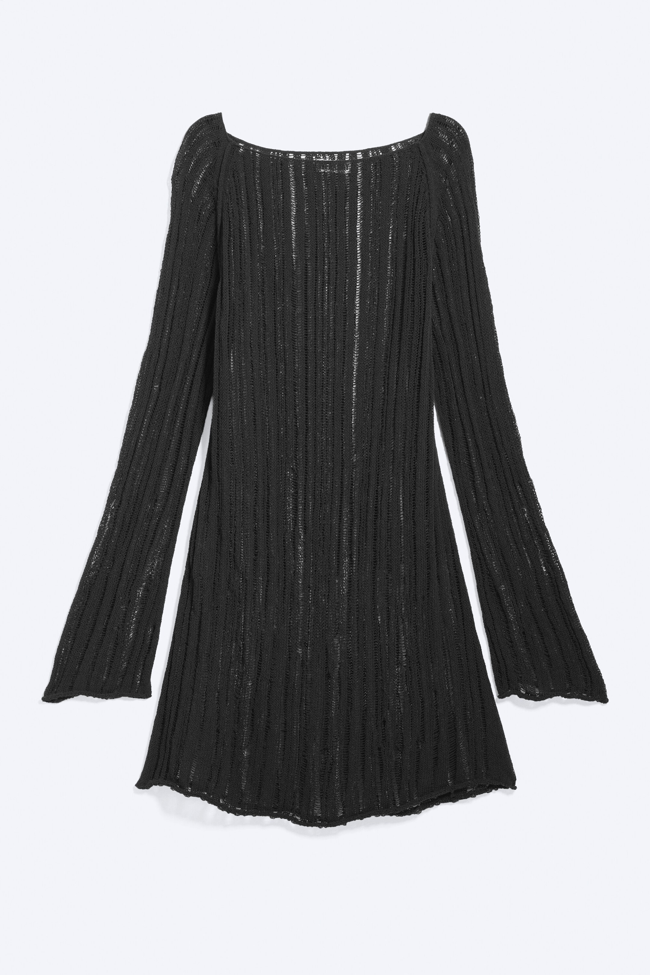 Dark Grey - Knitted Long-Sleeved Dress - 4